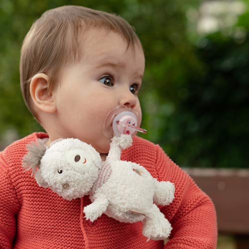 Fehn 058109 - Peluche con sonajero y clip para chupete, apto para todos los chupetes convencionales, compañero perfecto para bebés y niños pequeños a partir de 0 meses