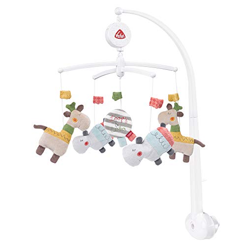 Fehn 059021 Móvil musical Loopy & Lotta - Móvil con suave melodía"Brahms Wiegenlied" y figuras de peluche - Con accesorio - Para bebés de 0 a 5 meses - Tamaño: Ø 40 cm, Altura: 65 cm