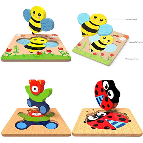 Felly Juguetes Bebes, Puzzles de Madera Educativos para Bebé, Juguetes niños 1 año 2 3 4 5 6 años, Dibujo de Animal Colorido con Placa, Regalo de cumpleaños, Navidad