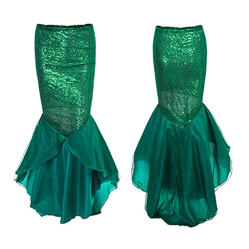 FeMereina Disfraz de Sirena Sexy para Mujer Cosplay de Halloween Lentejuelas Elegantes Vestido de Cola Larga con Panel de Malla Asimétrica para Fiesta de Disfraces (S, Verde-2)