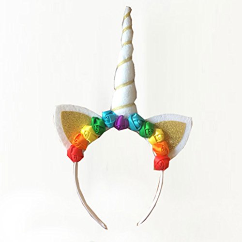 FENICAL Disfraz de Unicornio para Niñas Diadema Unicornio Floral con Oreja y Falda Tutú de Arco Iris Disfraz para Fiesta Azul Cielo Tamaño S