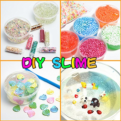 FEPITO 76 PCS slime kit, incluyendo bolas de espuma , bolas de pecera, ojos temblorosos, cáscara, rebanadas, hoja de oro de imitación, confeti, modelos animales (viene con no pegamento)