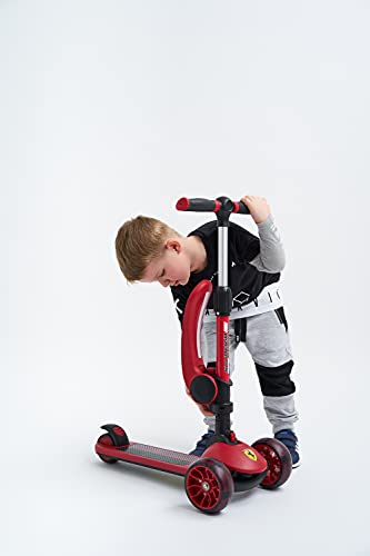 Ferrari Patinete Plegable con Asiento Ajuste de Altura Ruedas LED Que Brillan intensamente Scooter para niños de 3 a 10 años Rojo 50 kg máximo