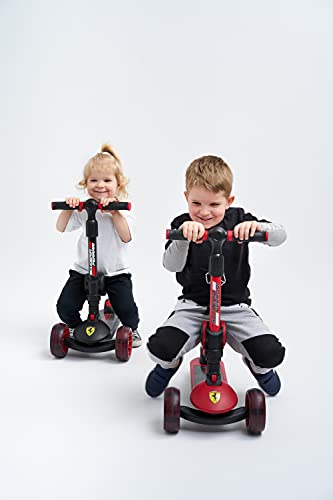 Ferrari Patinete Plegable con Asiento Ajuste de Altura Ruedas LED Que Brillan intensamente Scooter para niños de 3 a 10 años Rojo 50 kg máximo