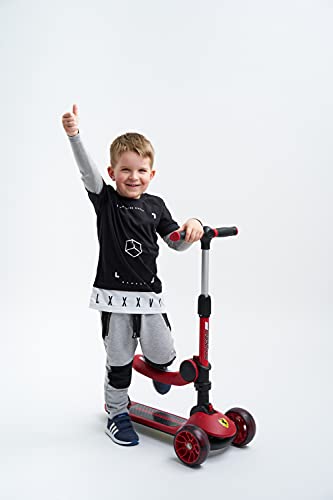 Ferrari Patinete Plegable con Asiento Ajuste de Altura Ruedas LED Que Brillan intensamente Scooter para niños de 3 a 10 años Rojo 50 kg máximo