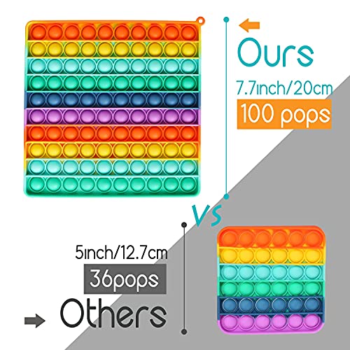 Fettinow Pop Its Gigante XXL - 20 cm Jumbo It Pop- Juguete Enorme Pop Its Fidget - Juguete Sensorial Big It Pop Grande para Aliviar El Estrés (Arco Iris) (20CM Rainbow Square)