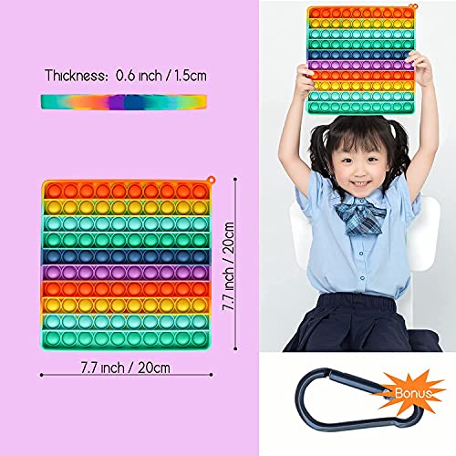 Fettinow Pop Its Gigante XXL - 20 cm Jumbo It Pop- Juguete Enorme Pop Its Fidget - Juguete Sensorial Big It Pop Grande para Aliviar El Estrés (Arco Iris) (20CM Rainbow Square)