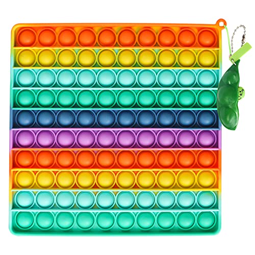 Fettinow Pop Its Gigante XXL - 20 cm Jumbo It Pop- Juguete Enorme Pop Its Fidget - Juguete Sensorial Big It Pop Grande para Aliviar El Estrés (Arco Iris) (20CM Rainbow Square)