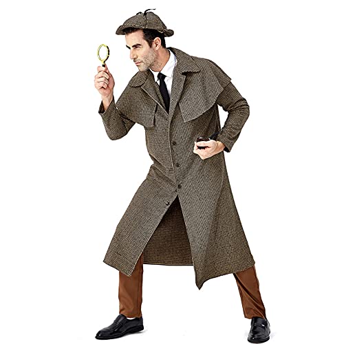 Feynman Disfraz de Sherlock Holmes para adulto, disfraz de detectivo para hombre, disfraz de Dedectiva, abrigo + gorro de detective, talla L