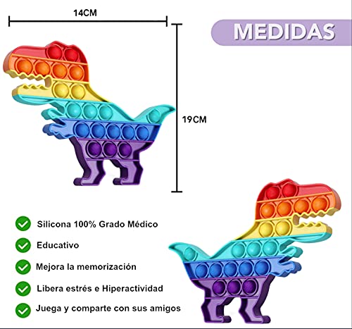 Fidget Toy Juguete Antiestres, Pop It Sensorial Dinosaurio para Niños y Adultos, Bubble Push Pop it Dino, Juguetes Antiestrés de Explotar Burbujas para Aliviar estrés y Ansiedad.