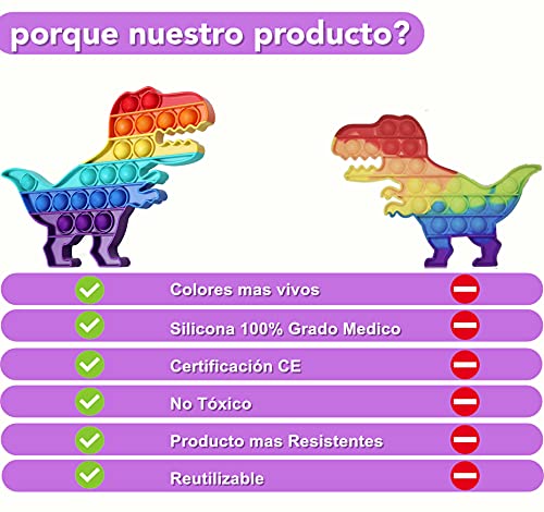 Fidget Toy Juguete Antiestres, Pop It Sensorial Dinosaurio para Niños y Adultos, Bubble Push Pop it Dino, Juguetes Antiestrés de Explotar Burbujas para Aliviar estrés y Ansiedad.