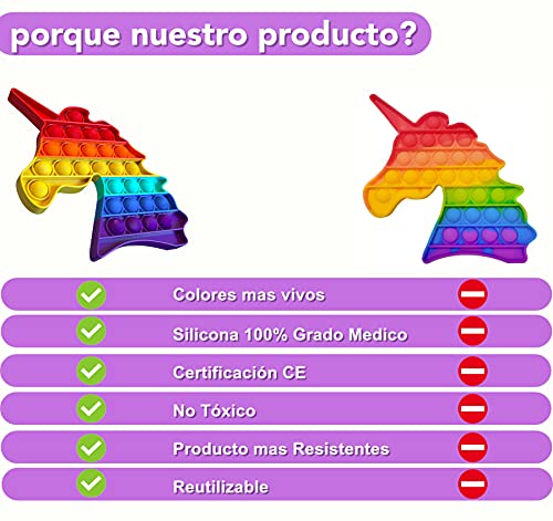 Fidget Toy Juguete Antiestres Pop It Sensorial para Niños y Adultos Bubble Push Juguetes Antiestrés de Explotar Burbujas para Aliviar estrés y Ansiedad Unicornio Multicolor