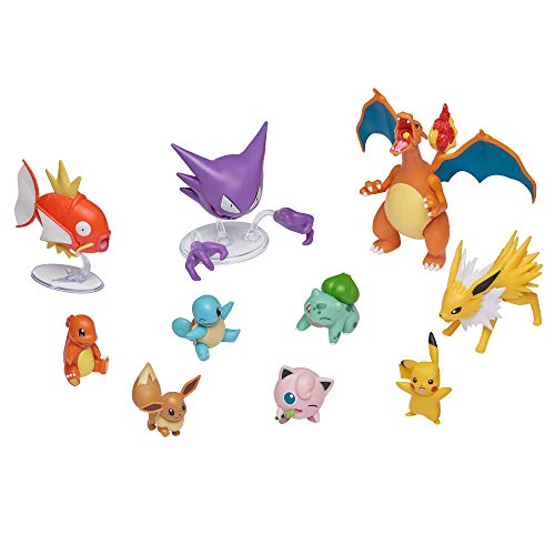 Figuras de Acción Pokémon, Charizard, Magikarp, Haunter, Eevee, Charmander, Squirtle, Pikachu, Bulbasaur, Jigglypuff & Jolteon, Detalles Auténticos Oficiales, Multi Pack de 10