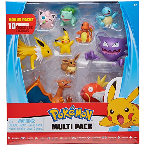 Figuras de Acción Pokémon, Charizard, Magikarp, Haunter, Eevee, Charmander, Squirtle, Pikachu, Bulbasaur, Jigglypuff & Jolteon, Detalles Auténticos Oficiales, Multi Pack de 10