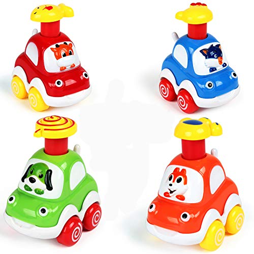 fiouni Baby Early Education Toy Cars Friction Powered Train Cars Juego de Juguetes de Regalo para niño pequeño y niña 1 2,3,4,5 años (4 PcsPress y Go Toy Cars)