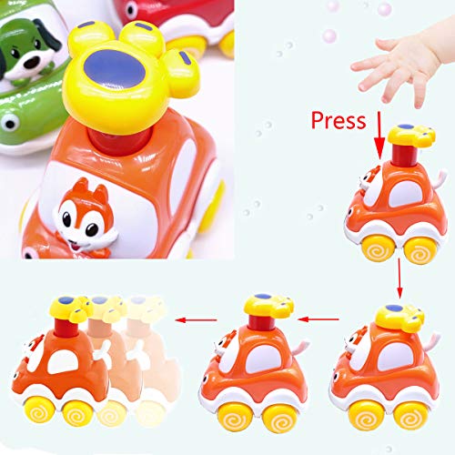 fiouni Baby Early Education Toy Cars Friction Powered Train Cars Juego de Juguetes de Regalo para niño pequeño y niña 1 2,3,4,5 años (4 PcsPress y Go Toy Cars)