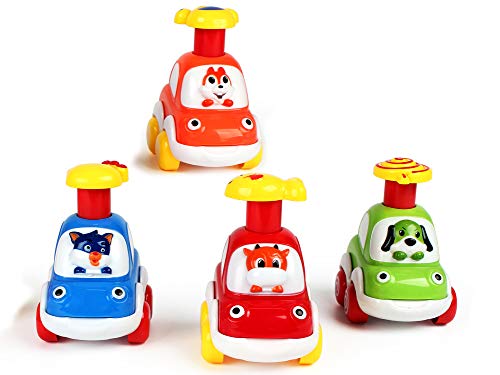 fiouni Baby Early Education Toy Cars Friction Powered Train Cars Juego de Juguetes de Regalo para niño pequeño y niña 1 2,3,4,5 años (4 PcsPress y Go Toy Cars)