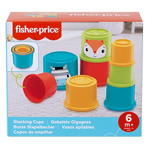 Fisher-Price Cubos apilables de colores con motivo de animales, juguete para bebés +6 meses (Mattel GYM46)