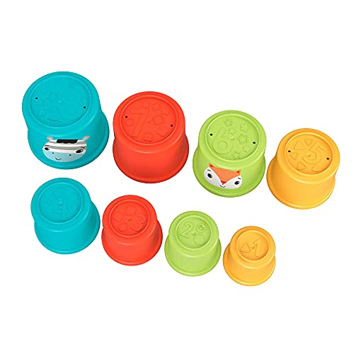 Fisher-Price Cubos apilables de colores con motivo de animales, juguete para bebés +6 meses (Mattel GYM46)