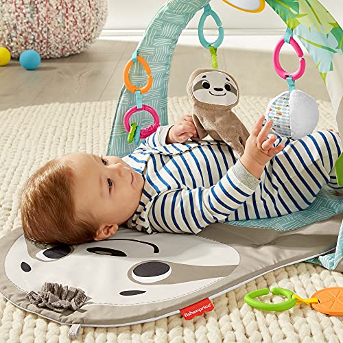 Fisher-Price - Gimnasio sensorial perezoso divertido, manta de juego y alfombra para bebé recien nacido con accesorios de juguete (Mattel GRV41)