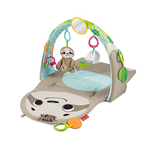 Fisher-Price - Gimnasio sensorial perezoso divertido, manta de juego y alfombra para bebé recien nacido con accesorios de juguete (Mattel GRV41)