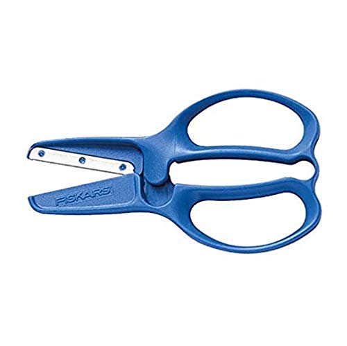 Fiskars Tijeras para Preescolar, A partir de 3 años, Para cortar papel, Longitud: 11 cm, Hoja de acero inoxidable/Mangos de plástico, Rojo o Azul (Entrega aleatoria), 1003855