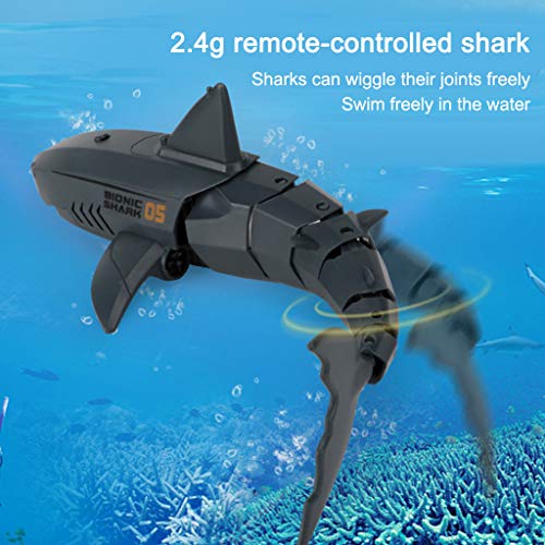 FITYLE RC Mini tiburón 2,4G RC Barco de tiburón Juguetes estatuilla de tiburón batería Recargable Impermeable para la decoración de la Piscina del Estanque - Negro