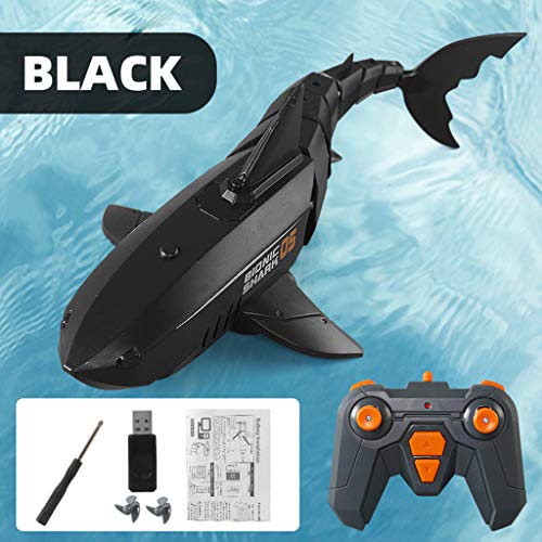 FITYLE RC Mini tiburón 2,4G RC Barco de tiburón Juguetes estatuilla de tiburón batería Recargable Impermeable para la decoración de la Piscina del Estanque - Negro