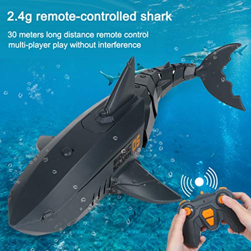 FITYLE RC Mini tiburón 2,4G RC Barco de tiburón Juguetes estatuilla de tiburón batería Recargable Impermeable para la decoración de la Piscina del Estanque - Negro