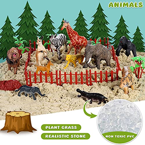 Fivejoy 22PCS Juguetes de Animales, Figura de Animales, Animales de Juguete Salvajes Figuras, Juego Educativo de Animales con Tapete de Juego de Actividades Regalos para Niños Niña 3 4 5 Años