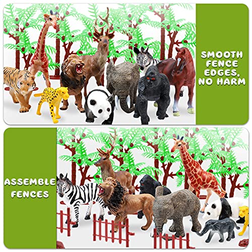 Fivejoy 22PCS Juguetes de Animales, Figura de Animales, Animales de Juguete Salvajes Figuras, Juego Educativo de Animales con Tapete de Juego de Actividades Regalos para Niños Niña 3 4 5 Años