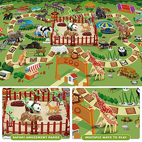 Fivejoy 22PCS Juguetes de Animales, Figura de Animales, Animales de Juguete Salvajes Figuras, Juego Educativo de Animales con Tapete de Juego de Actividades Regalos para Niños Niña 3 4 5 Años