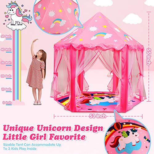 Fivejoy Tienda de Princesa, 55 x 53 Pulgadas Princesa Interior Tiendas, Castillo Princesas, Juego de Castillo Princesa para Niñas, con Luces de Estrellas de 3m, Regalo de Niñas Niños