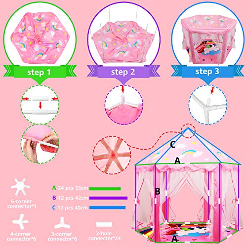 Fivejoy Tienda de Princesa, 55 x 53 Pulgadas Princesa Interior Tiendas, Castillo Princesas, Juego de Castillo Princesa para Niñas, con Luces de Estrellas de 3m, Regalo de Niñas Niños