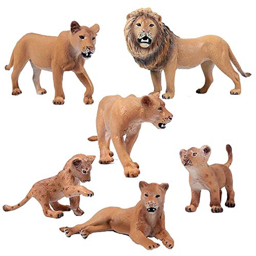 FLORMON Figuras de Animales 6 Piezas Realista Leones Modelo de acción El plastico Animal Salvaje Juguetes de Fiesta favores Juguetes educativos de la Granja Forestal Regalo para niños