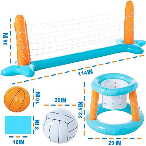 Flotador Inflable Piscina Conjunto Red de Voleibol y Baloncesto de los Aros de Las Bolas de Natación Flotante del Juguete del Juego para niños y Adultos Piscina Voleibol Set