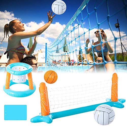 Flotador Inflable Piscina Conjunto Red de Voleibol y Baloncesto de los Aros de Las Bolas de Natación Flotante del Juguete del Juego para niños y Adultos Piscina Voleibol Set