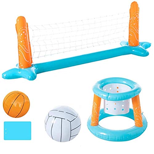 Flotador Inflable Piscina Conjunto Red de Voleibol y Baloncesto de los Aros de Las Bolas de Natación Flotante del Juguete del Juego para niños y Adultos Piscina Voleibol Set