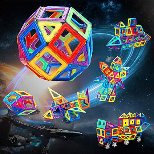 Flyfun Bloques Magneticos Magneticos, Juguetes Construcciones Magneticas para Niños, 117 Piezas Bloques Magnéticos 3D Juguetes Construcción, con Trae un Libro Tutorial, una Bolsa de Almacenamiento