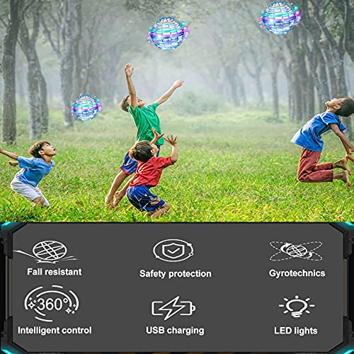 Flynova Pro Flying Orb, Mini Drone Bola Voladora Incorporado RGB LED Spinner 360 ° UFO Giratorio, Mágico Magic Volar Juguetes para Niños Adultos al Aire Libre Interior (Azul)