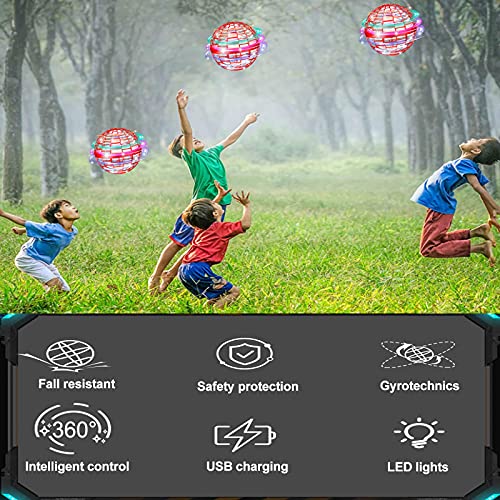 Flynova Pro Flying Orb, Mini Drone Bola Voladora Incorporado RGB LED Spinner 360 ° UFO Giratorio, Mágico Magic Volar Juguetes para Niños Adultos al Aire Libre Interior (Rojo)