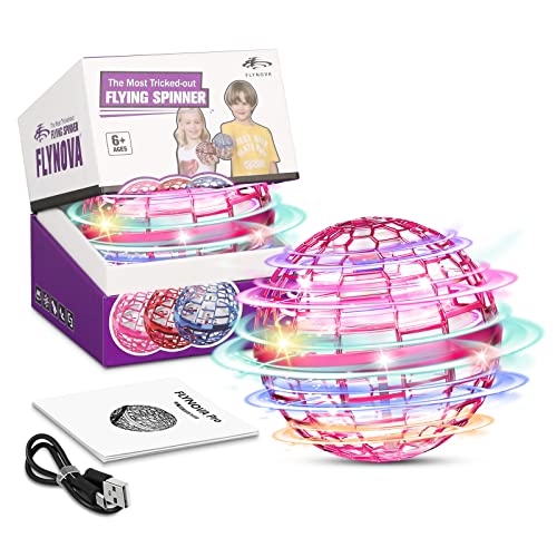 FLYNOVA PRO FLYING ORB, Suspender, Volar, Girar y Volando Bola Voladora, 360 ° LED Magic Light Fly Orb, Niños y Adultos, Juguetes Interiores y Exteriores (Rosa)