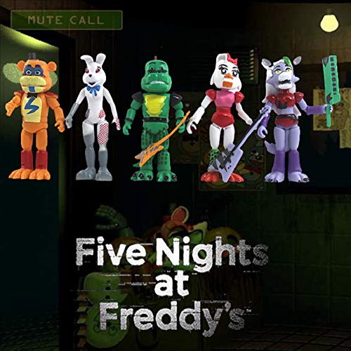 	 FNAF Figuras de Acción Five Nights at Freddy'S Collectible Glamrock Freddy Chica Montgomery Gator Roxanne Wolf Vanny Muñecos y Figuras de Fantásticas de Juguete para Niños Regalo 5PCS-12cm