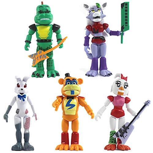 	 FNAF Figuras de Acción Five Nights at Freddy'S Collectible Glamrock Freddy Chica Montgomery Gator Roxanne Wolf Vanny Muñecos y Figuras de Fantásticas de Juguete para Niños Regalo 5PCS-12cm