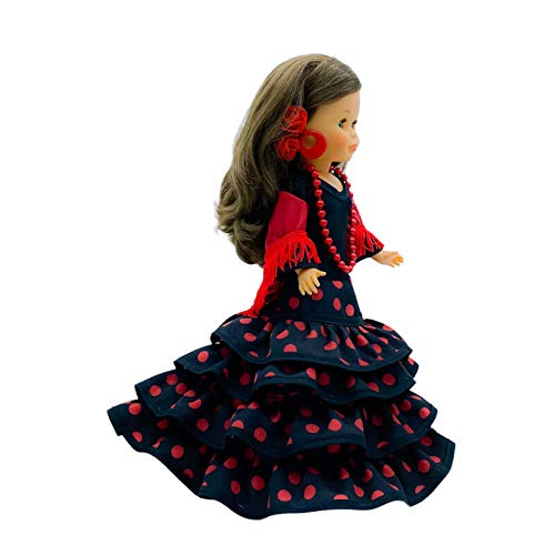 Folk Artesanía Set Vestido Regional, mantón y Percha Flamenca Andaluza Gala con Cola para muñeca Nancy, Sintra, Mina, Noa. Muñeca no incluida.