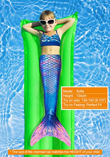 FOLOEO Traje de Baño Cola de Sirena para Natación Mermaid Niñas Disfraz Princesa Cosplay Conjuntos con Aleta para Nadar Ideal para Nadar para Niños