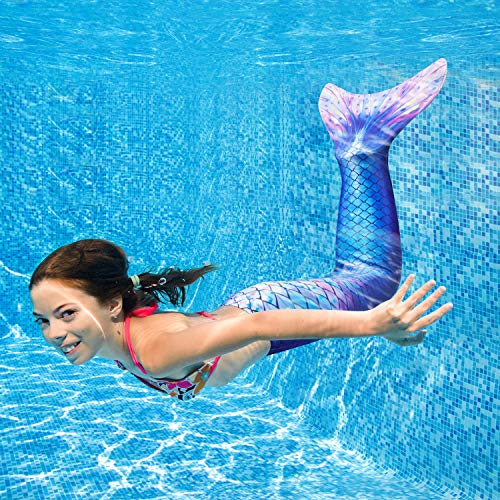 FOLOEO Traje de Baño Cola de Sirena para Natación Mermaid Niñas Disfraz Princesa Cosplay Conjuntos con Aleta para Nadar Ideal para Nadar para Niños