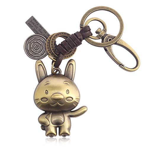 Foonii Llavero,Piel de Vacuno Vintage Animal Llaveros Forma Conejito Amante Llavero Colgante de Aleación Llavero Novios Novias Keychain Metal para Aniversario Perfecto como Regalo