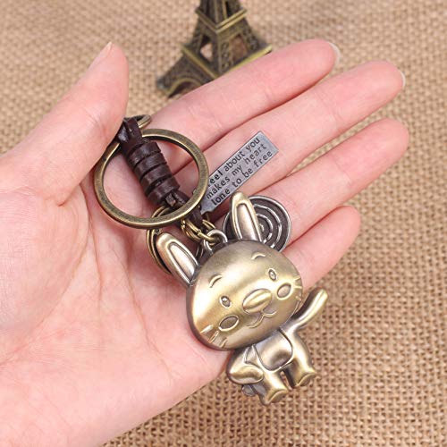 Foonii Llavero,Piel de Vacuno Vintage Animal Llaveros Forma Conejito Amante Llavero Colgante de Aleación Llavero Novios Novias Keychain Metal para Aniversario Perfecto como Regalo