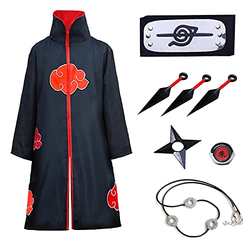 Formemory Akatsuki - Abrigo infantil unisex para cosplay, disfraz con cinta para la cabeza, anillos Akatsuki, anime, cosplay, chaqueta de Halloween, Navidad, fiesta, disfraz (Black-XXS)